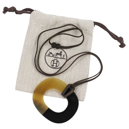 Hermes Buffalo Horn Ismu Lacquer Necklace Black Ladies Used