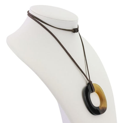 Hermes Buffalo Horn Ismu Lacquer Necklace Black Ladies Used