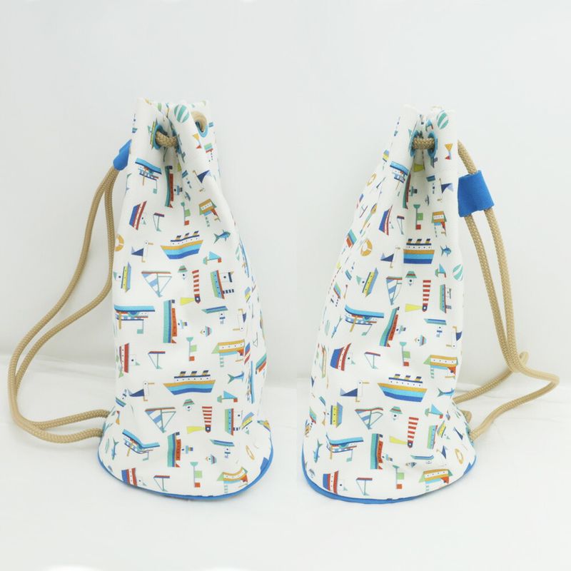Hermes Petite Chartier Drawstring Bag Shoulder Hand Marine Print Men's