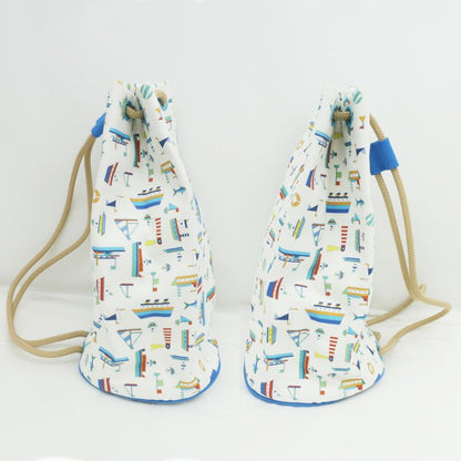 Hermes Petite Chartier Drawstring Bag Shoulder Hand Marine Print Men's