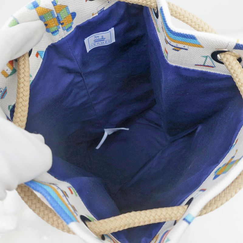Hermes Petite Chartier Drawstring Bag Shoulder Hand Marine Print Men's