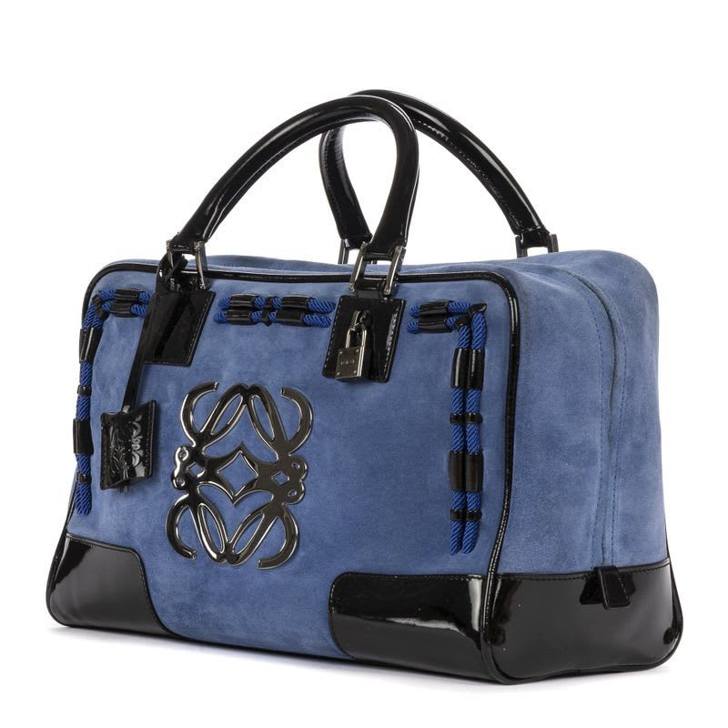 Loewe Limited Edition Amazona Boston Blue Black Suede Leather Patent