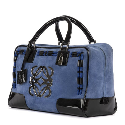 Loewe Limited Edition Amazona Boston Blue Black Suede Leather Patent