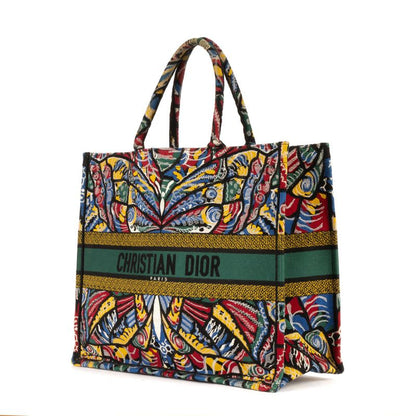 Dior Butterfly Book Tote Green Multicolor Print Canvas