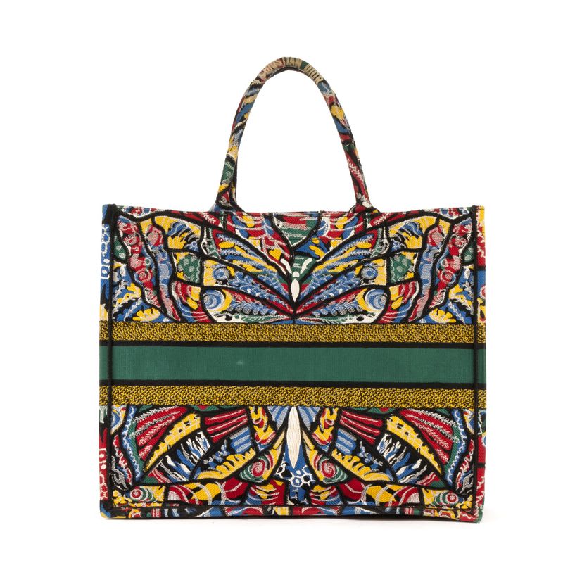 Dior Butterfly Book Tote Green Multicolor Print Canvas