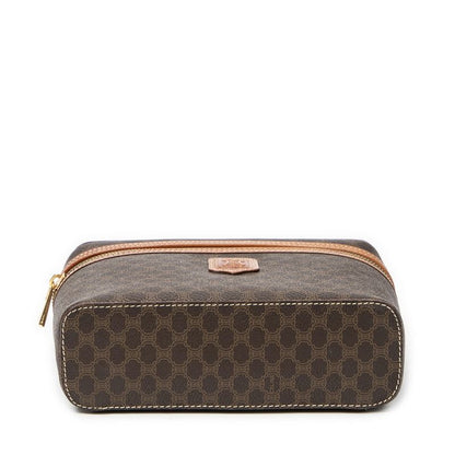 Celine Top Handle Toiletry Pouch Brown Macadam PVC Canvas AB