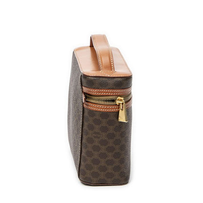 Celine Top Handle Toiletry Pouch Brown Macadam PVC Canvas AB