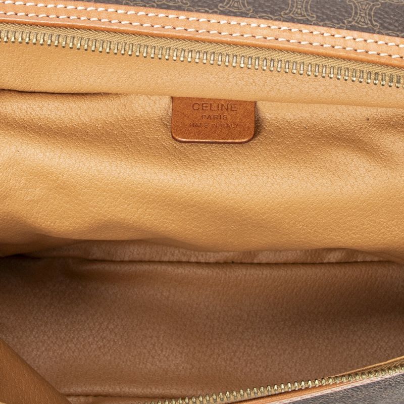 Celine Top Handle Toiletry Pouch Brown Macadam PVC Canvas AB