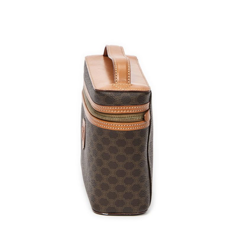 Celine Top Handle Toiletry Pouch Brown Macadam PVC Canvas AB