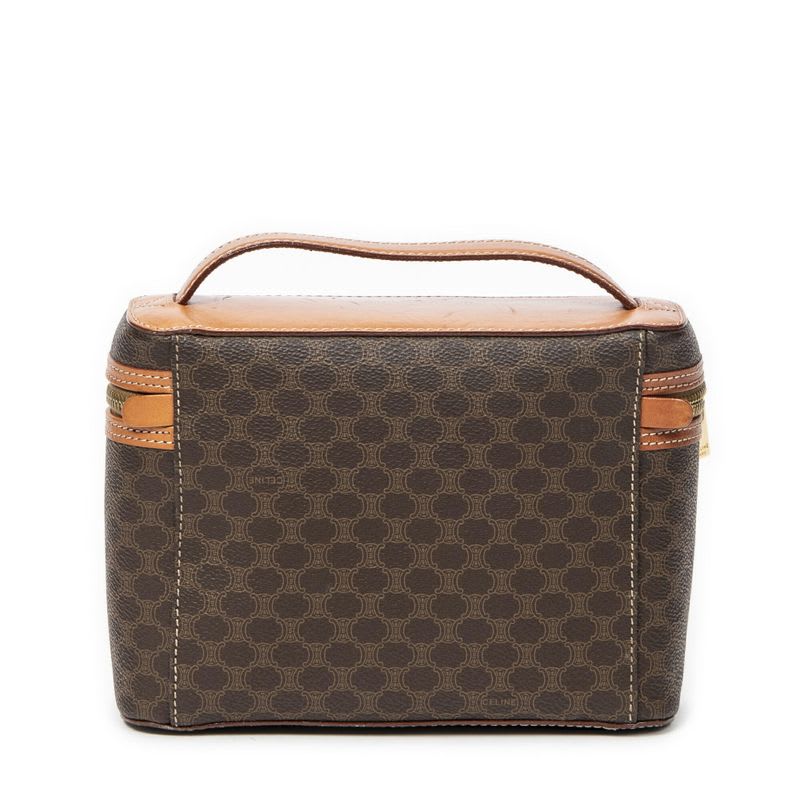 Celine Top Handle Toiletry Pouch Brown Macadam PVC Canvas AB