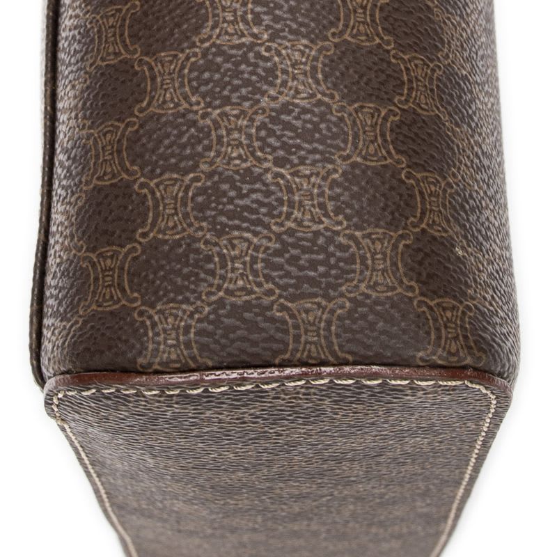 Celine Top Handle Toiletry Pouch Brown Macadam PVC Canvas AB