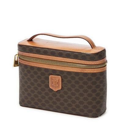 Celine Top Handle Toiletry Pouch Brown Macadam PVC Canvas AB