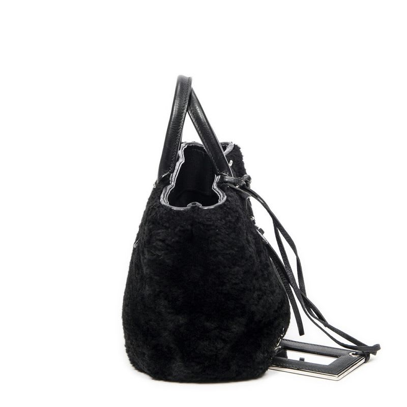 Balenciaga Mini Papier A4 Tote Black Rabbit Fur Canvas