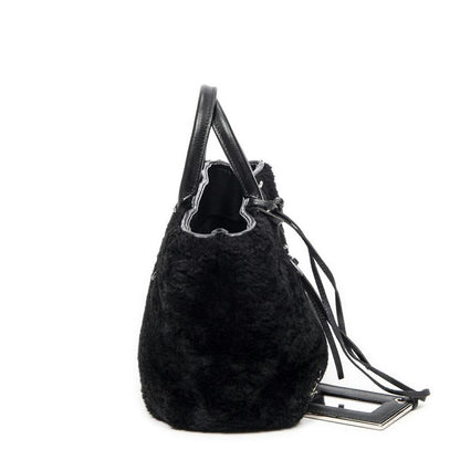 Balenciaga Mini Papier A4 Tote Black Rabbit Fur Canvas