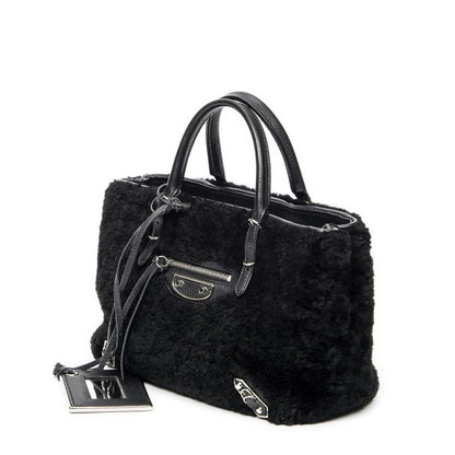 Balenciaga Mini Papier A4 Tote Black Rabbit Fur Canvas