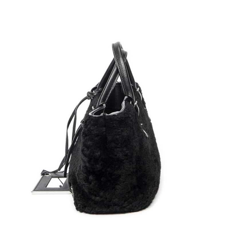 Balenciaga Mini Papier A4 Tote Black Rabbit Fur Canvas