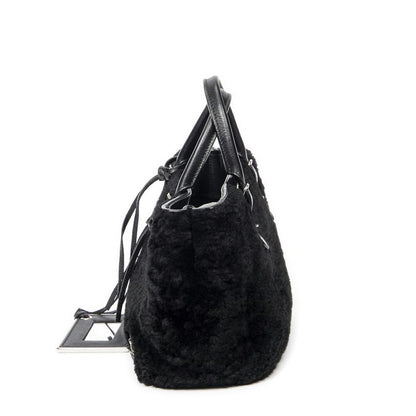 Balenciaga Mini Papier A4 Tote Black Rabbit Fur Canvas