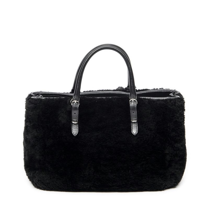 Balenciaga Mini Papier A4 Tote Black Rabbit Fur Canvas