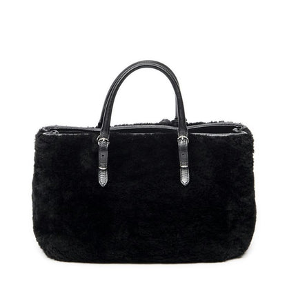 Balenciaga Mini Papier A4 Tote Black Rabbit Fur Canvas