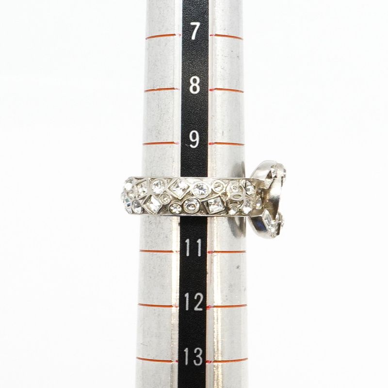 Chanel Ring Coco Mark Metal Rhinestone Silver No 10 Ladies