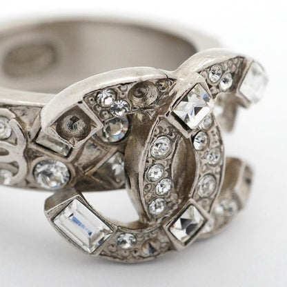 Chanel Ring Coco Mark Metal Rhinestone Silver No 10 Ladies