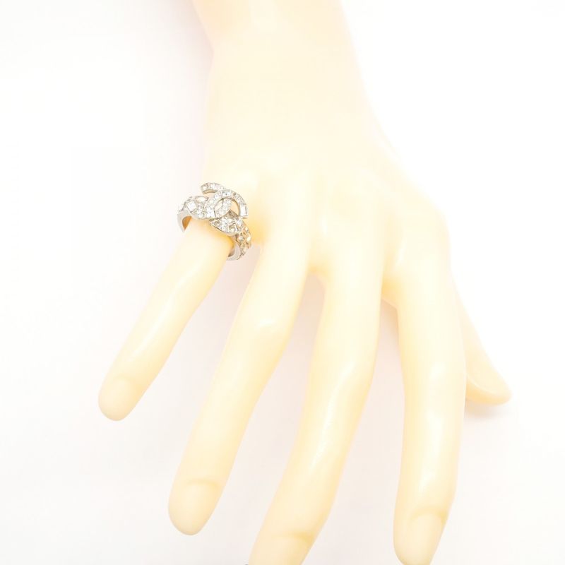 Chanel Ring Coco Mark Metal Rhinestone Silver No 10 Ladies