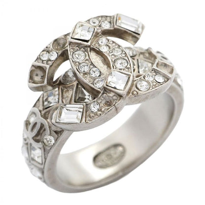 Chanel Ring Coco Mark Metal Rhinestone Silver No 10 Ladies