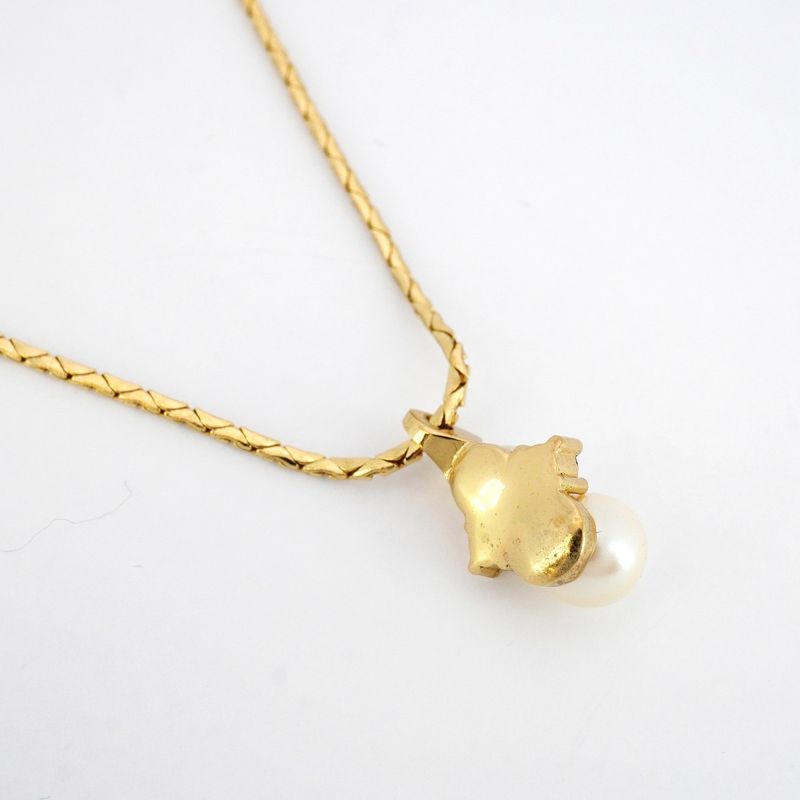 Christian Dior Necklace GP Plated Fake Pearl Rhinestone Gold Ladies