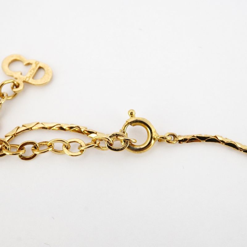 Christian Dior Necklace GP Plated Fake Pearl Rhinestone Gold Ladies