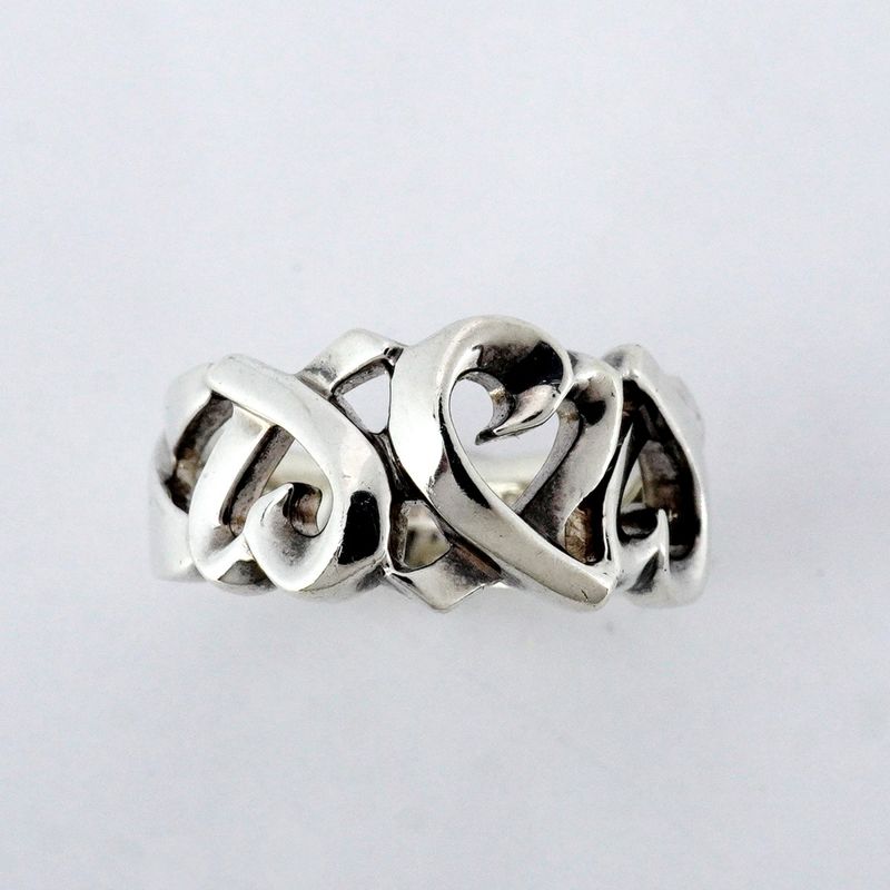 Tiffany & Co Ring Triple Loving Heart Silver 925 No 8.5 Women's