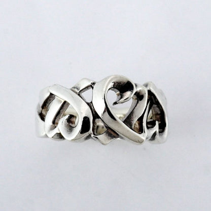 Tiffany & Co Ring Triple Loving Heart Silver 925 No 8.5 Women's