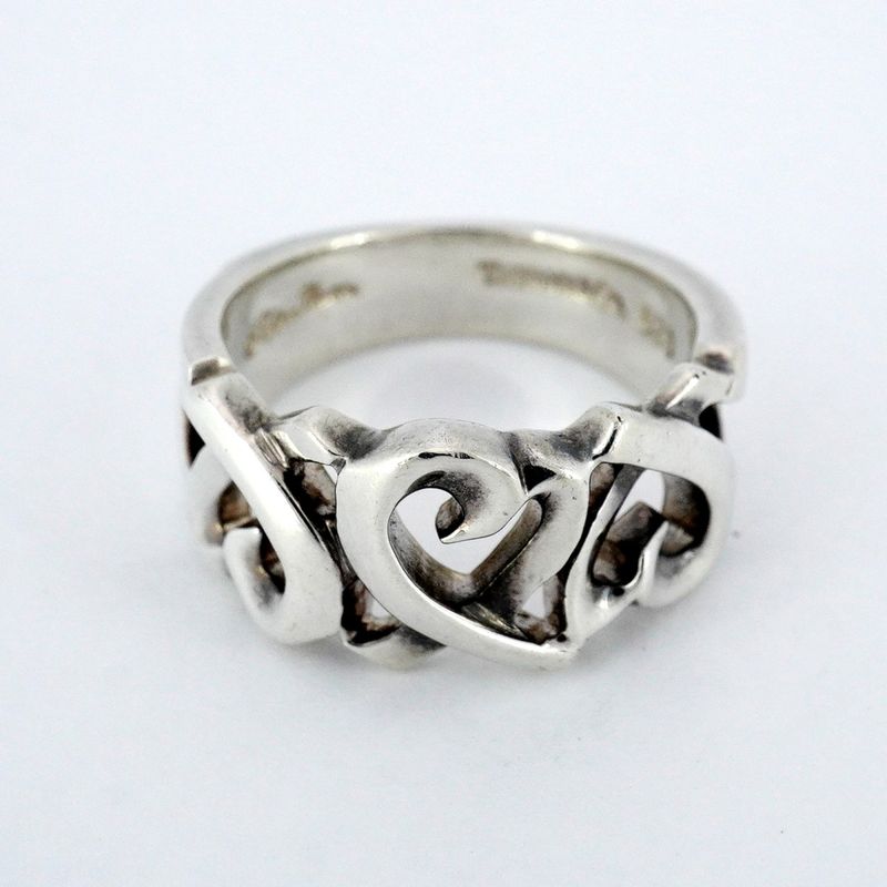 Tiffany & Co Ring Triple Loving Heart Silver 925 No 8.5 Women's