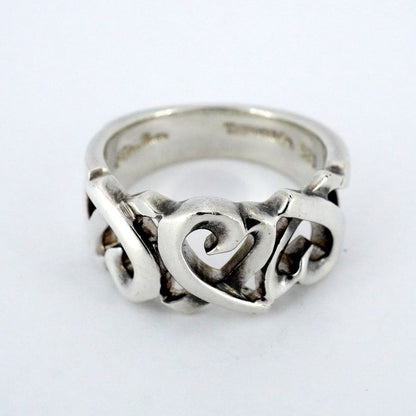 Tiffany & Co Ring Triple Loving Heart Silver 925 No 8.5 Women's
