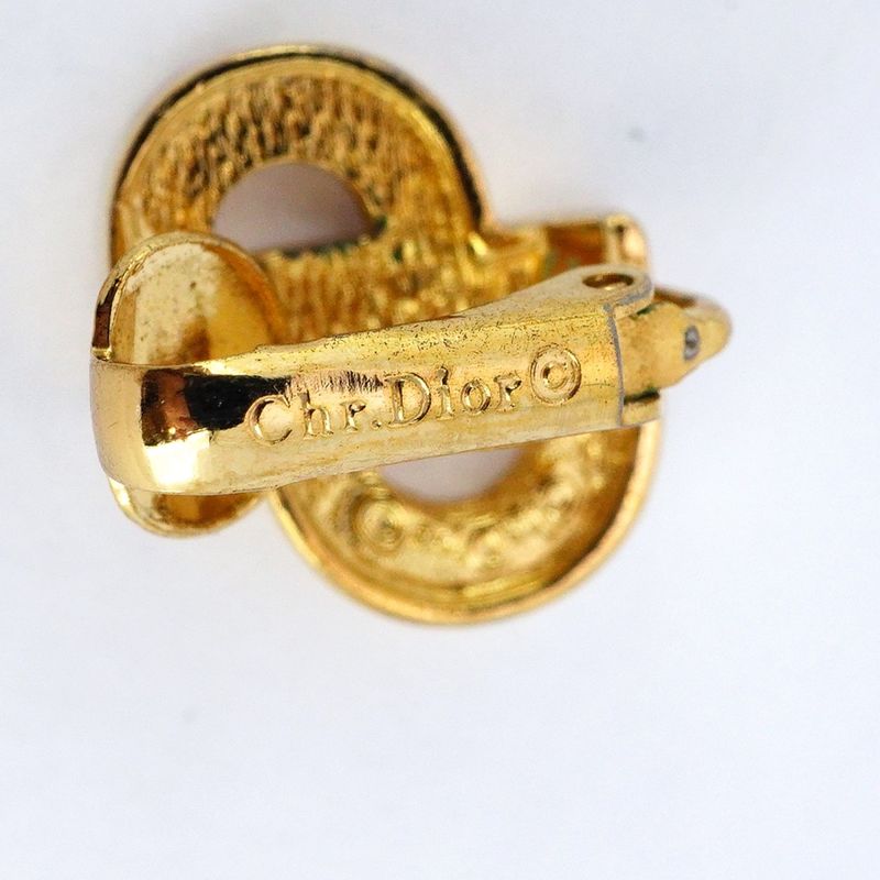Christian Dior Earring CD Logo GP Plated Rhinestone Gold Ladies