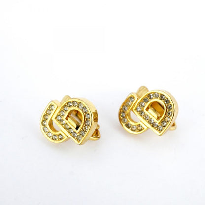 Christian Dior Earring CD Logo GP Plated Rhinestone Gold Ladies