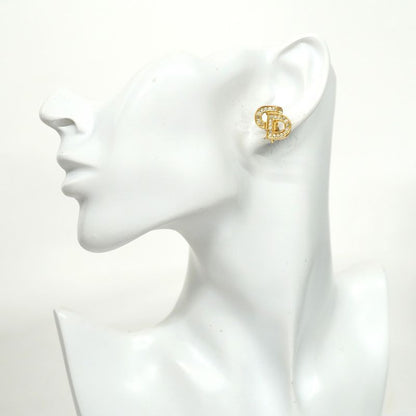 Christian Dior Earring CD Logo GP Plated Rhinestone Gold Ladies