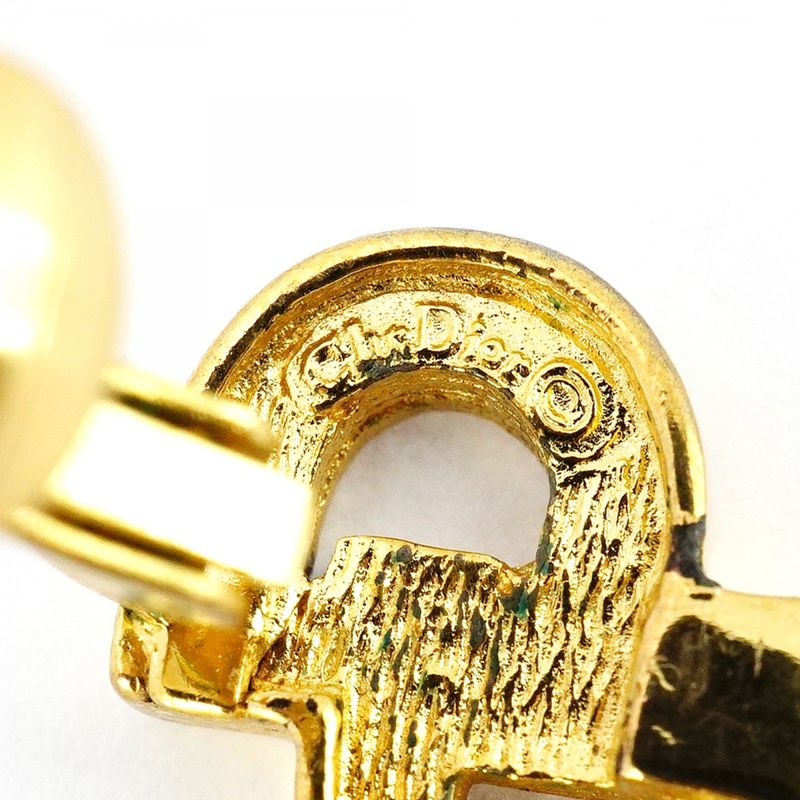 Christian Dior Earring CD Logo GP Plated Rhinestone Gold Ladies