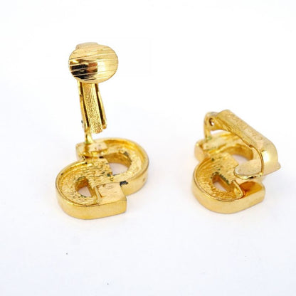 Christian Dior Earring CD Logo GP Plated Rhinestone Gold Ladies