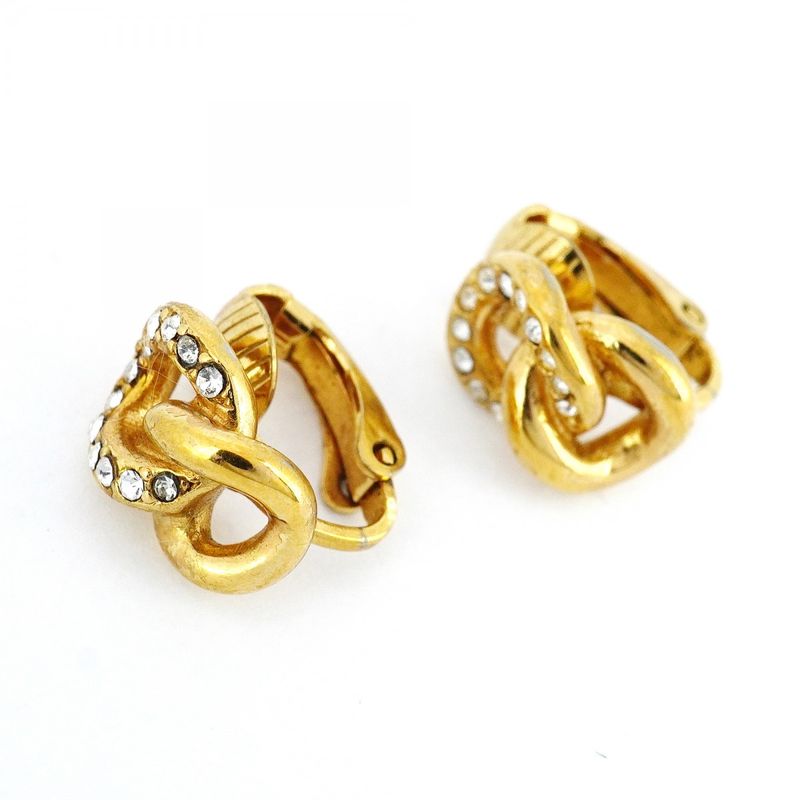 Christian Dior Earring GP Plated Rhinestone Gold Ladies