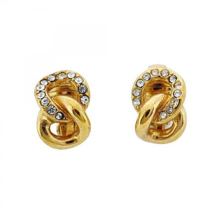 Christian Dior Earring GP Plated Rhinestone Gold Ladies