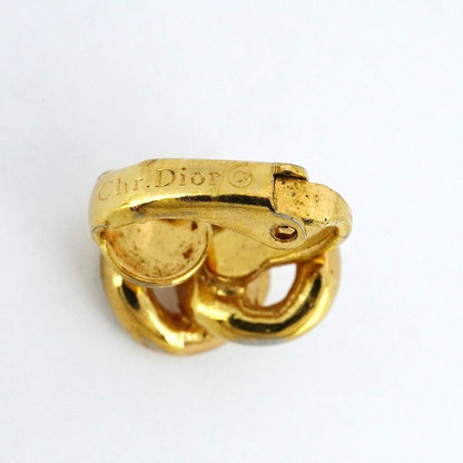 Christian Dior Earring GP Plated Rhinestone Gold Ladies