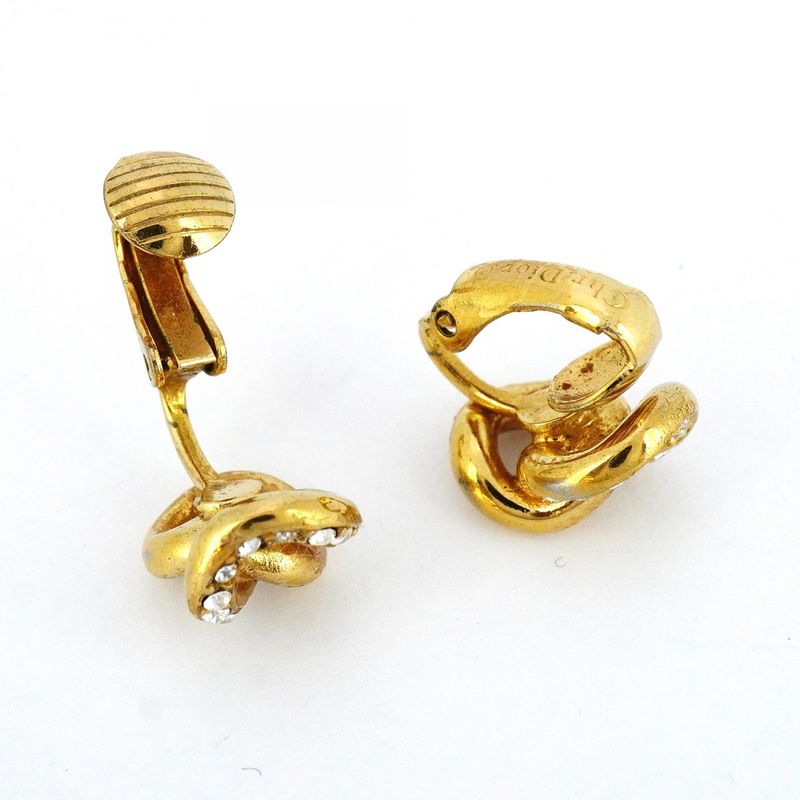 Christian Dior Earring GP Plated Rhinestone Gold Ladies