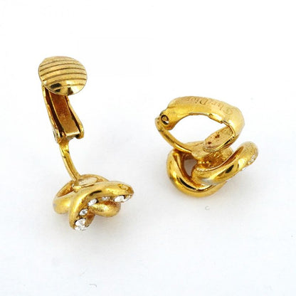 Christian Dior Earring GP Plated Rhinestone Gold Ladies