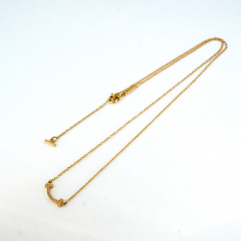 Tiffany & Co Necklace T Smile Mini 18k Pink Gold Pink Gold Diamond Ladies