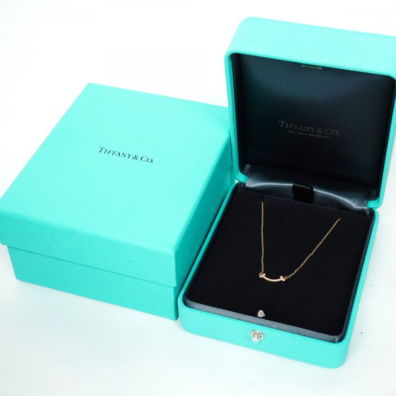 Tiffany & Co Necklace T Smile Mini 18k Pink Gold Pink Gold Diamond Ladies