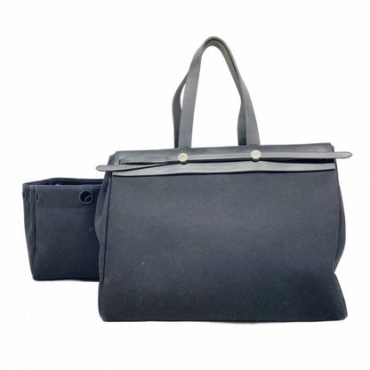 Hermes Tote Bag Herbag Her Bag Cabas MM Toile Officier Black Silver Hardware E