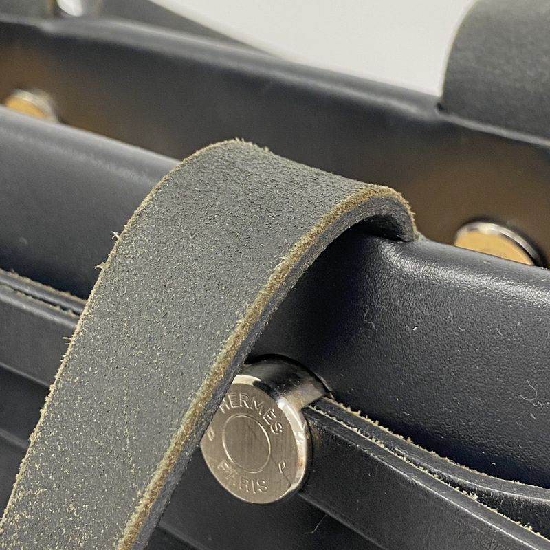 Hermes Tote Bag Herbag Her Bag Cabas MM Toile Officier Black Silver Hardware E