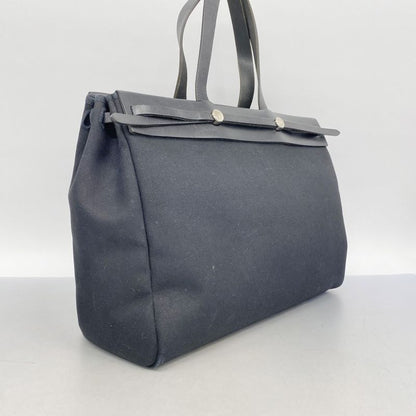 Hermes Tote Bag Herbag Her Bag Cabas MM Toile Officier Black Silver Hardware E