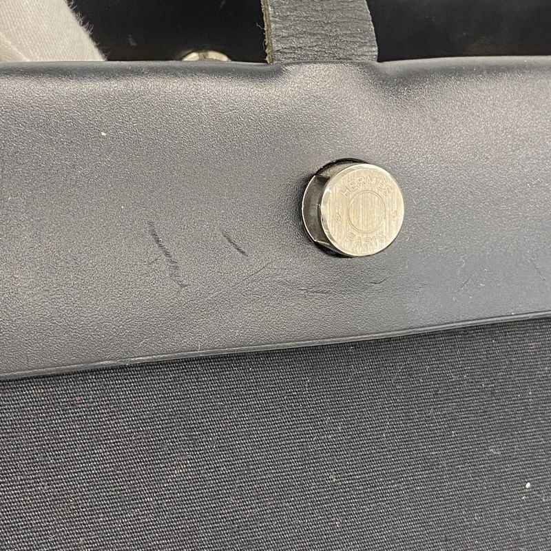 Hermes Tote Bag Herbag Her Bag Cabas MM Toile Officier Black Silver Hardware E