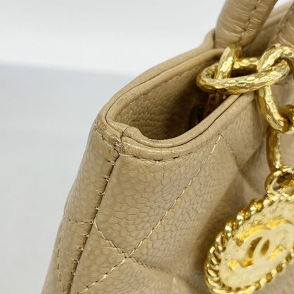 Chanel Tote Bag Reproduction Tote Caviar Skin Beige Gold Hardware Women's
